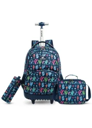 Eazy Kids - 18" Set of 3 Trolley School Bag Lunch Bag &amp; Pencil Case Cacti - Blue