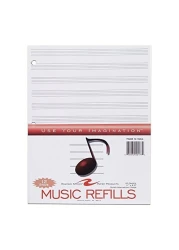 Roaring Spring Loose Leaf Music Filler Paper 20 Sheets 85x11 with 12 Staves of Music Lines Heavyweight 24 Smooth White Paper 3 Hole Punched Pack of 1