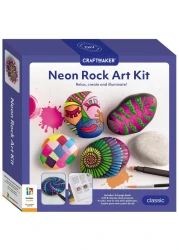 Hinkler Craft Maker Neon Rock Art Kit - DIY Rock Painting Set includes 24-page book, 4 rocks, paintbrush, double-ended neon paint pen, paint pots,
