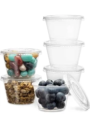 Yesocea [100 Pack] 4 Oz. Clear Plastic Disposable Portion Cups With Lids Sampling Cups, Portion Control Cups, Slime Container