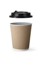 YESOCEA [50 Set] 12 oz. Kraft Disposable Coffee Cups With Lids - Triple Wall Ripple Brown Hot Paper Cups for Tea, Drinks To-Go