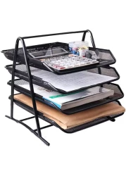 Generic Stackable Document Tray, 4-Tier Sliding Drawer Case File Rack Desk Stationery Holder Organizer Wide Entry Stacking Sorter For Office Home, Black