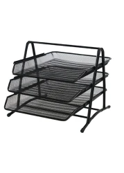 Lavish Desk Deposit Tray 3 Layer, A4 Letter Paper Document Wire Mesh Storage Organizer, Black