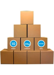 Markq [10 Pack] Medium Double Wall 100% Recyclable Corrugated Cardboard Moving Boxes with 25 KG Capacity, 45 x 45 x 45 cm Brown Carton for Packaging, Shipping and Storage, 5 ply