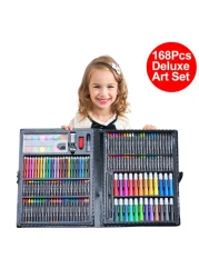 Generic-168pcs Deluxe Art Set Drawing &amp; Painting Kit with Markers Color Pencils Crayons Oil Pastels Watercolor Cakes Storage Case and Accessories Art Supplies for Children Beginners Students