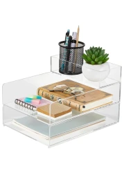 Yulejo Stackable Acrylic Paper Tray Clear Acrylic Desk Organizer Letter Size Paper File Tray for Office Document Workspace Desktop(3 Tier)