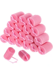 Geyoga 18 Pieces Sponge Hair Rollers Large Soft Foam Hair Styling Curlers Large Size Hairdressing Curlers for Women(1.6 x 2.8 Inches,Pink)