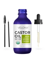velona USDA Certified Organic Castor Oil 2 fl oz Stimulate Growth Eyelashes Eyebrows Hair Cold pressed Natural Oil USP Grade Hexane Free Lash Boost Serum Caster Starter Kit