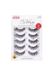 KISS So Wispy False Eyelashes Style 11 12 mm Includes 5 Pairs Of Lashes Contact Lens Friendly Easy to Apply Reusable Strip Lashes Glue On Mulitpack