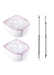 Nail Soaking Bowl, 2PCS Soak Off Gel Polish Dip Powder Remover Manicure Bowl with Triangle Cuticle Peeler and Stainless Steel Cuticle Pusher Nail Art Tool (Pink)