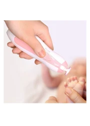 ماكينة تشذيب أظافر الأطفال الكهربائية مع ضوء LED - مبرد أظافر آمن ولطيف لحديثي الولادة والأطفال الصغار 6 وسادات جلخ لأصابع القدم والأظافر، محرك هادئ، مجموعة العناية بأظافر الرضع المحمولة - وردي