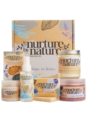 Nurture by Nature RELAX CALM Spa Kit Spa Gift Baskets For Women Complete Bath Sets for Women Gift Lavender Pillow Mist Bath Salts Soap Bath Bomb Candle Body Scrub Self Care Gift Basket