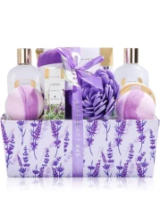 Spa Gift Basket Spa Luxetique Lavender Spa Kit for Women 12 Pcs Lavender Scented Spa Gift Set Home Spa Set with Essential Oil Bubble Bath Bath Salts Body Scrub Mothers Day Gifts for Mom