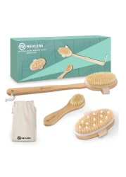 Nevlers Natural Boar Bristle Dry Body Brush Set Detachable Dry Brushing Body Brush for Skin Massage Long Wooden Handle for Exfoliating Body Scrubber Shower Brush for Body Dry Brush Face Brush