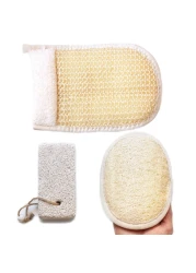 Coimoon Set of 3 Made in Europe Exfoliating Loofah Body Sponge Scrubber Natural Sisal Bristles Glove Pumice Stone Loofa Puff Sponge Scrubber Body for Men Women in Bath Spa and Shower 3