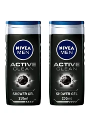 نيڤيا للرجال جل الاستحمام أكتيف كلين تشاركول،، برائحة خشبية، 250 مل عبوة مزدوجة