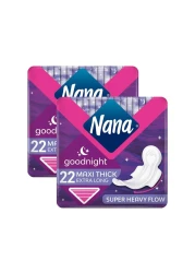 Nana Night Maxi Sanitary Pads with Wings Extra Long and Thick 22 Pads, Pack of 2