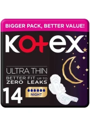 Kotex Natural Ultra Thin Pads 100% Cotton Pad Overnight Protection Sanitary Pads with Wings 14 Sanitary Pads