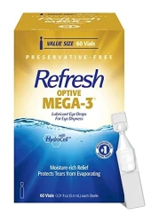 Refresh Optive MEGA-3 Lubricant Eye Drops Preservative-Free Artificial Tears, 0.01 fl oz (0.4 mL), 60 Single-Use Containers