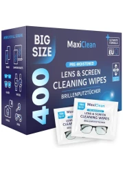 Glasses Wipes Lens Cleaner Lens Wipes for Eyeglasses 400 Premoistened Individually Wrapped Wipes for Eye Glasses Electronics Phone Computer Laptop Screen Camera Lens Cleaner Made in EU