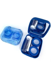 Fsunthmass Pack of 2 Portable Contact Lens Case Blue Scrub with MirrorBlue transparent LeakProof Contact Case Travel with Tweezers Remover Tool Solution Bottle for Travel Home