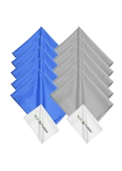 Eco-Fused Microfiber Cleaning Cloth - 6 x 7 Blue/Grey Microfiber Cloth with White Cleaning Cloth - 12 Pack Microfiber Cleaning Cloth for Glasses &amp; Camera Lens