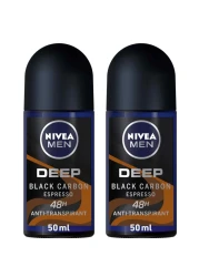 NIVEA MEN Antiperspirant Roll-on for Men DEEP Black Carbon Espresso Scent 50ml Pack of 2