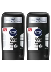 NIVEA MEN Black &amp; White Invisible Antiperspirant Deodorant Stick, Original, 72H Active Protection, 50ml, Pack of 2