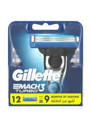 Gillette Mach 3 Turbo Men's Razor Blade Refills Blue 12 PCS
