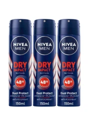 NIVEA MEN Antiperspirant Spray for Men Dry Impact 150ml Pack of 3