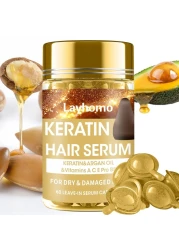 Keratin Hair Treatment Serum,60 Capsules Hair Treatment Oil for Dry Damaged Hair,Hair Oil with Keratin,Argan Oil-Leave-in Anti Frizz Conditioner with Vitamins A, C, E &amp; B5- No Rinse for All Hair Types
