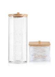 Fulushouxi 2 Pcs Cotton Pad Holder Bathroom Makeup Organizers Containers for Cotton BallCotton SwabCotton Round PadsFlossHair Ties Canister Vanity Storage Jars Dispenser Holder wuth Bamboo Lid