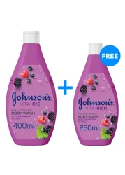 Johnson's Vita-Rich Replenishing Body Wash With Raspberry Extract 400ml+250ml