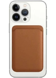 FOCUS Strong Magnetic Card Holder Leather Wallet with MagSafe for Apple iPhone 14 Pro Max/14 Plus/14 Pro/14/13 Pro Max/13 Pro/13/13 Mini/12 Max/12/12 Pro/12 Mini, (Brown)