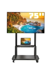 Mobile TV Cart TV Stand With Lockable Wheels for 32 to 75" Inch Plasma LCD LED Flat or Curved Screen TVs up to 100lbs - Height Adjustable (32-75 inch)