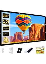 AAJK Projection Screen 100 inch Washable Projector Screen 169 Foldable AntiCrease Portable Projector Movies Screen for Home Theater Outdoor Indoor Support Double Sided Projection