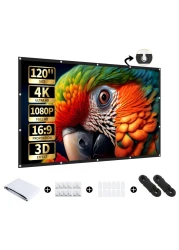 AURZEN 120Inch Portable Projector Screen 169 4K HD WrinkleFree Foldable IndoorOutdoor Movie Screen DoubleSided Projection Ideal for Home Theater and Backyard Use