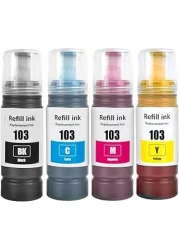103 Ink Bottle Compatible with Epson 103 Ink C13T00S64A for L1200 Series L1210 L1250 L3100 Series L3110 L3111 L3116 L3150 L3151 (4-Pack, Black Cyan Yellow Magenta) PCK 4