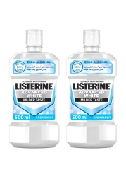 Listerine Zero Alcohol Advanced White Milder Taste Fluoride Mouthwash Spearmint 500ml Pack of 2