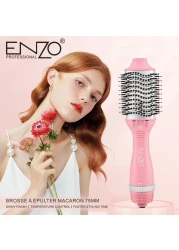 ENZO EN-6210 75mm Volumizing Blowout Brush &ndash; 1500W 3-in-1 Hair Dryer, Straightener, TurboDry Technology, Ionic Anti-Frizz Bristles, 3 Heat Settings &amp; 2 Speeds &ndash; Pink &ndash; Intl Version