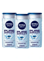 NIVEA MEN 3in1 Shower Gel Pure Impact Fresh Scent 250ml Pack of 3