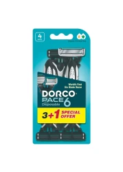 Dorco Pace6 Disposable Razor with Vitamin E and Aloe Vera for Men Pack of 4