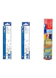 ستيدلر نوريكا أقلام رصاص قطعتان وأقلام رصاص ملونة لونا 136، 12 قطعة