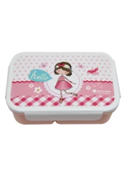 Atlas Printed Lunch Box with Spoon Pink