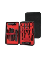 Green Lion 18 in 1 Manicure Travel Cutter, None-Slip Texture, Manicure Set Professional Nail Clipper Kit-18 Pieces Stainless Steel with Black Leather Bag, Nail Care &amp; Beauty Tools with Portable Case