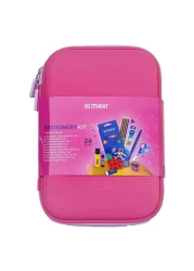 Maxi Double Zipper Pencil Case Stationery Kit Pink