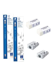 Staedtler Norica Pencils 132-46-A53 2 PCS and Rasoplast Eraser 526-C35 2 PCS with Sharpener 510-10