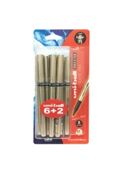 Uni-ball Deluxe Liquid Ink Rollerball Pen UB177 Blue and Black 0.7mm 8 PCS