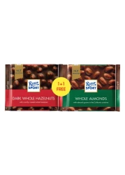 Ritter Sport Dark Whole Hazelnuts and Whole Almonds Chocolate Bar, 100g Pack of 2