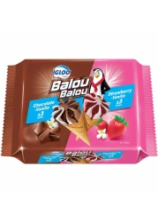 Igloo Balou Balou Chocolate and Vanilla Ice Cream Cone with Balou Balou Strawberry and Vanilla Ice Cream Cone, 120ml Pack of 4